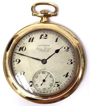 Antique Juvenia Palais Royal Habana size 19 pocket watch in an 18K gold enameled open face pocket watch