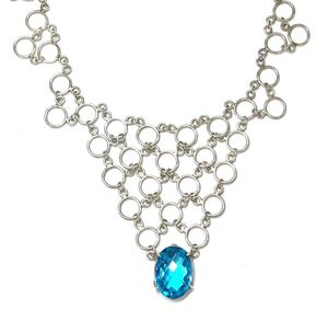 Beautiful, vintage Swiss blue topaz sterling silver bib necklace