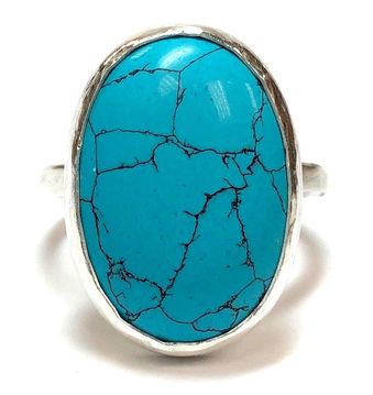 Dyed turquoise howlite and sterling silver ring