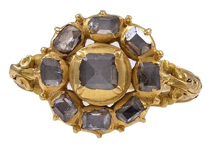 Antique table cut diamond ring in an Etruscan gold setting