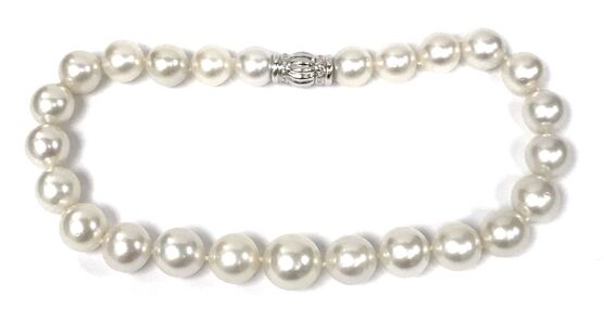 Incredible pearl necklace featuring a strand of cultured South Sea pearls, graduating in size from 13.54mm to 18.00mm.
