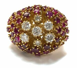 Mid Century Era vintage ruby and diamond bombé ring