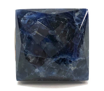 Massive, square-shaped, faceted sodalite cabochon set in a handmade sterling silver ring