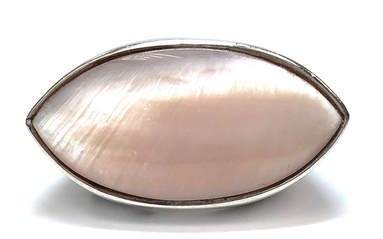 Navette shaped pink mother of pearl sterling silver ring.