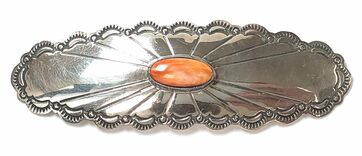 Vintage Southwestern Navajo spiny oyster shell & sterling silver concho-style brooch