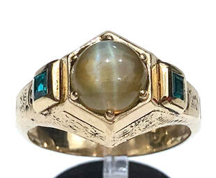 4.50 ct. cat's eye chrysoberyl and emerald ring in 14K white gold