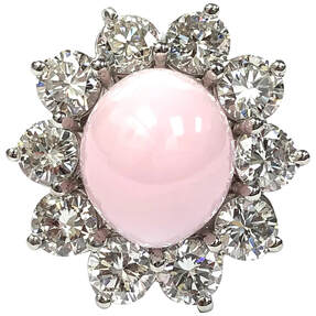 GIA Certified 8.94 ct natural light pink conch pearl & diamond halo platinum ring