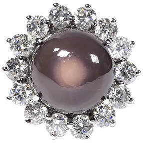 Extremely rare GIA 11.26 ct quahog pearl & 2.26 ctw diamond halo ring in platinum