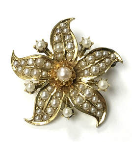 Late Victorian Era antique 10K gold and seed pearl star brooch, from The Aesthetic Period