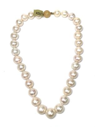 These large, cultured freshwater pearls graduate in size, resembling a South Sea pearl necklace