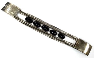 Vintage sterling silver & volcanic obsidian glass bracelet
