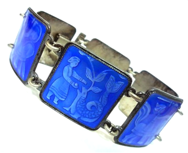 Vintage David Andersen sterling silver & blue guilloché enamel 