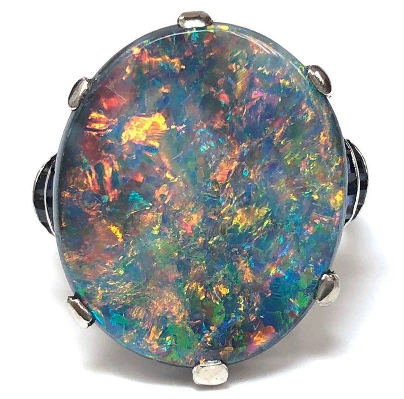 1950s J.E. Caldwell Platinum, GIA-Certified opal, sapphire & diamond ring