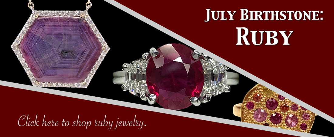 July Birthstone - Ruby.  Click here to shop Global Gemology's collection of rare ruby jewelry!