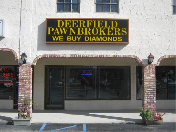Old Deerfield Pawnbrokers sign circa 2013 in the old Deerfield Square Building.  Deerfield Pawnbrokers, 618 S. Federal Hwy., Deerfield Beach, FL 33441