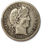 Obverse of a 1903 Barber Dime