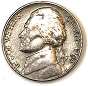 Obverse of a 1964 Jefferson Nickel