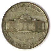Reverse of a 1942 Jefferson silver war nickel