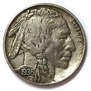 Obverse of a 1936 buffalo nickel
