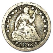 Obverse of an 1853 Seated Liberty Half Dime