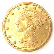Coronet / Liberty Head $5 gold Type 2 obverse