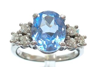 Natural blue spinel and diamond ring in 14K white gold