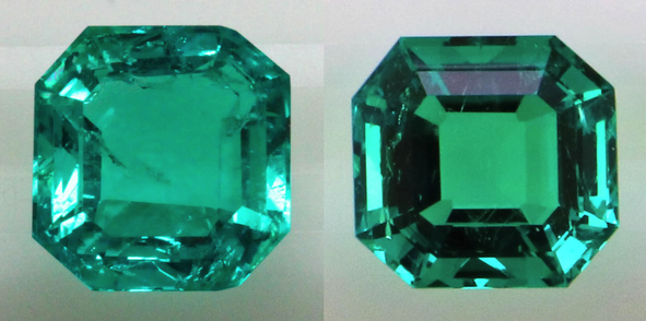 Fracture-filled emerald, before and after.