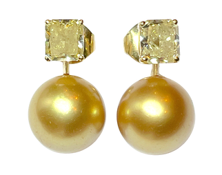 A pair of golden South Sea cultured pearl and fancy yellow earrings, by Graff
