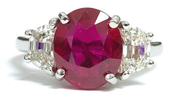4.04ct Burma ruby & half moon cut diamond ring