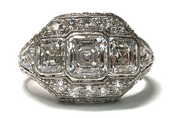 Magnificent Art Déco Era vintage platinum asscher cut diamond ring