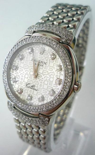 Rolex Cellini in solid 18K white gold with diamond bezel and diamond Jubiliee anniversary diamond dial