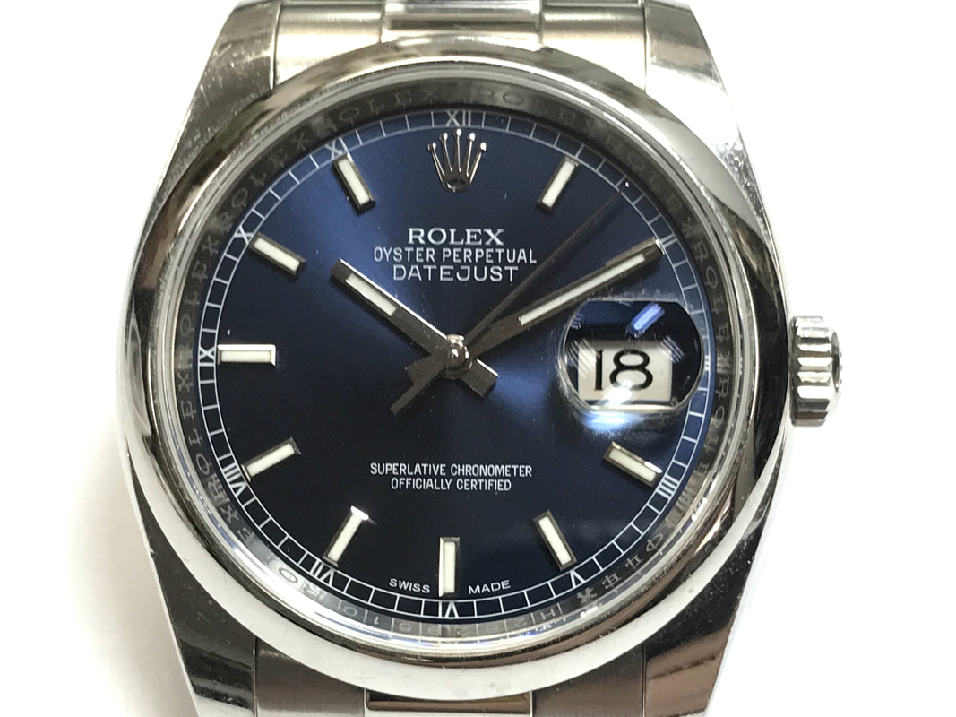 Rolex Oyster Perpetual Datejust with blue dial and domed bezel