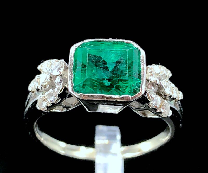 A 2.00 ct. natural Colombian emerald, diamond, and 14K white gold ring
